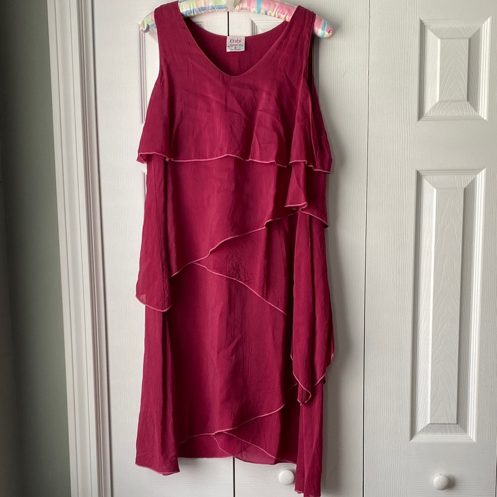 Layered Sleeveless Midi Dress in Berry Pink